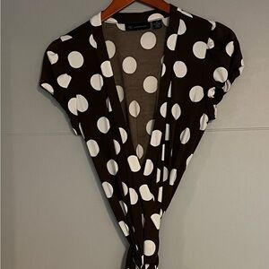 INC International Concepts Brown and Cream Polka Dot Tie Dress